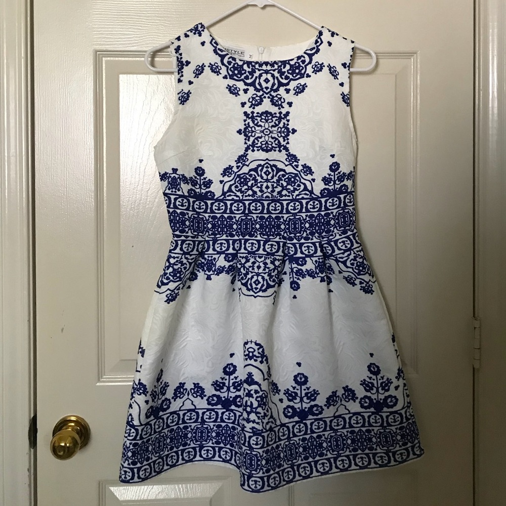 Blue and White Mosaic Dress